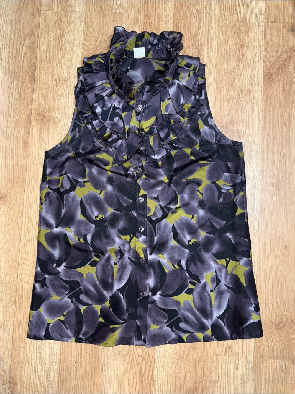 J.Crew 100% Silk Sleeveless Multilayer Ruffle Neck Floral Blouse Top - Picture 5 of 6